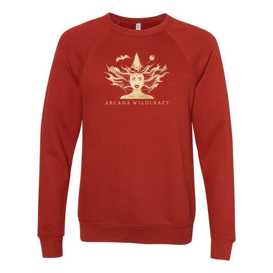 Witch Fire Raglan Crewneck Sweatshirt, Gender Neutral Sponge Fleece XS-2XL